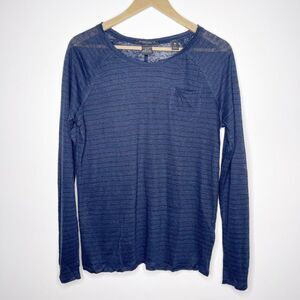 MAISON SCOTCH SCOTCH & SODA Linen Stripe Long Sleeve Blue Black Top Size… 